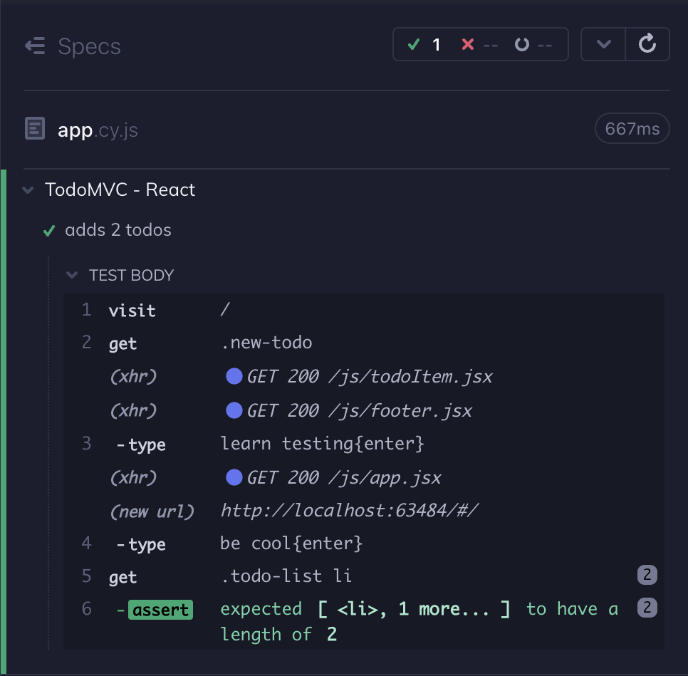 Cypress with a single passed test